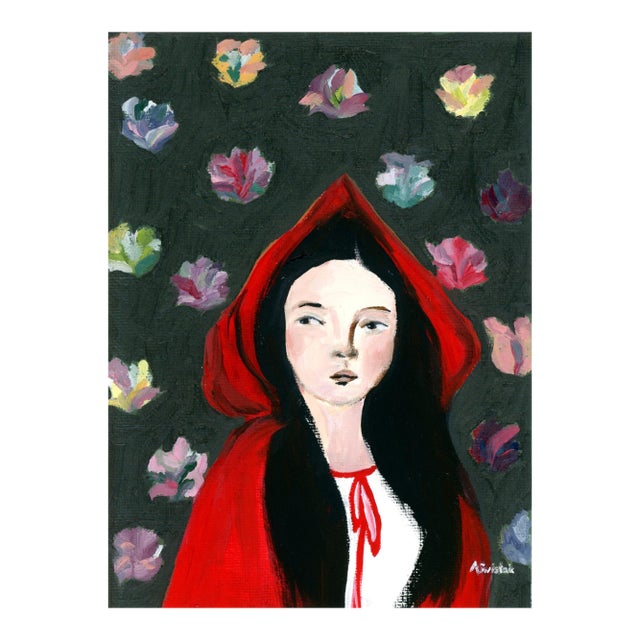 Little Red Riding Hood, Mid Century Modern Portrait Oil Painting by Alexandra Swistak For Sale