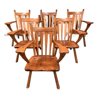 1930s Cushman Colonial Creations Searsburg Rock Maple Arm Chairs Set of 6 For Sale