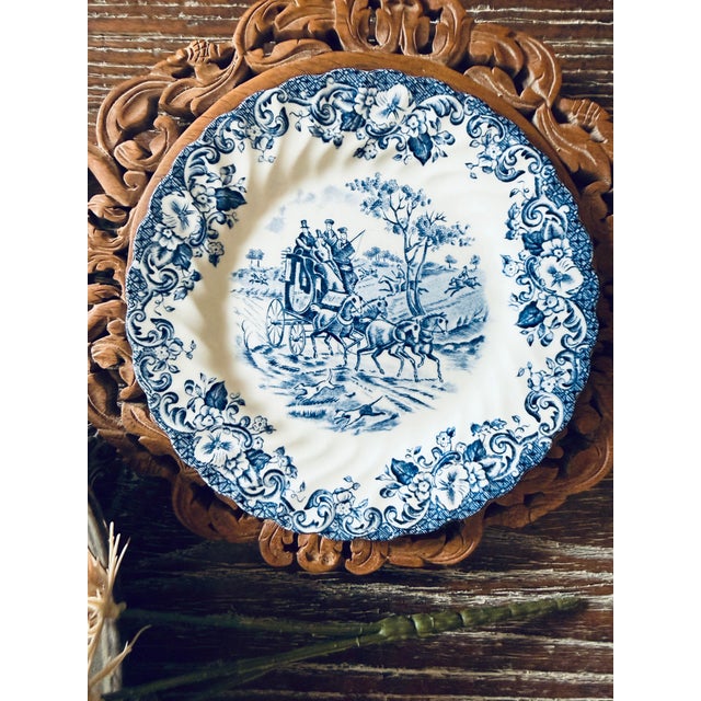 Vintage Johnson Brothers Coaching Scenes Blue Bread Plates – Set of 3 For Sale - Image 9 of 11