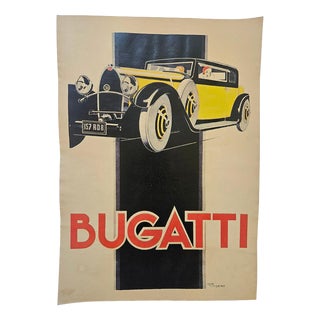 Art Deco Bugatti Automobile Advertising Poster, 1930s For Sale