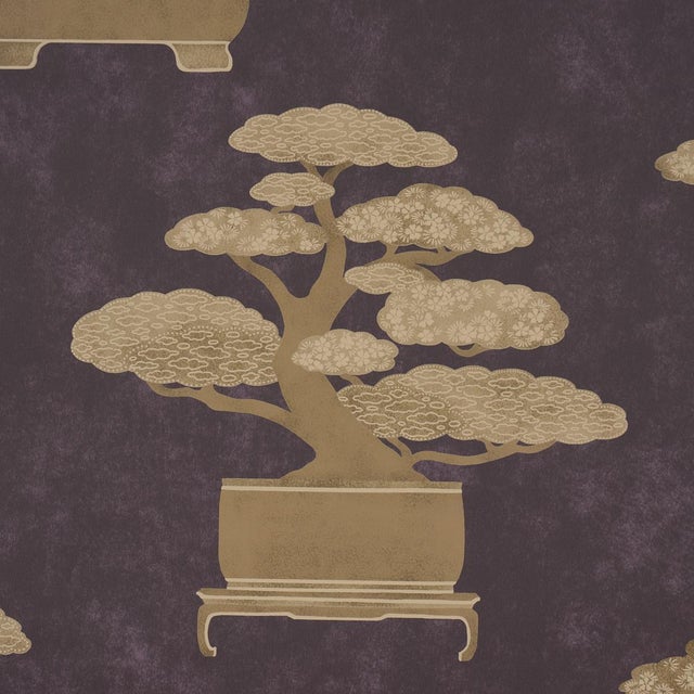 Traditional Sample - Schumacher Bonsai Tree Wallcovering In Aubergine For Sale - Image 3 of 5