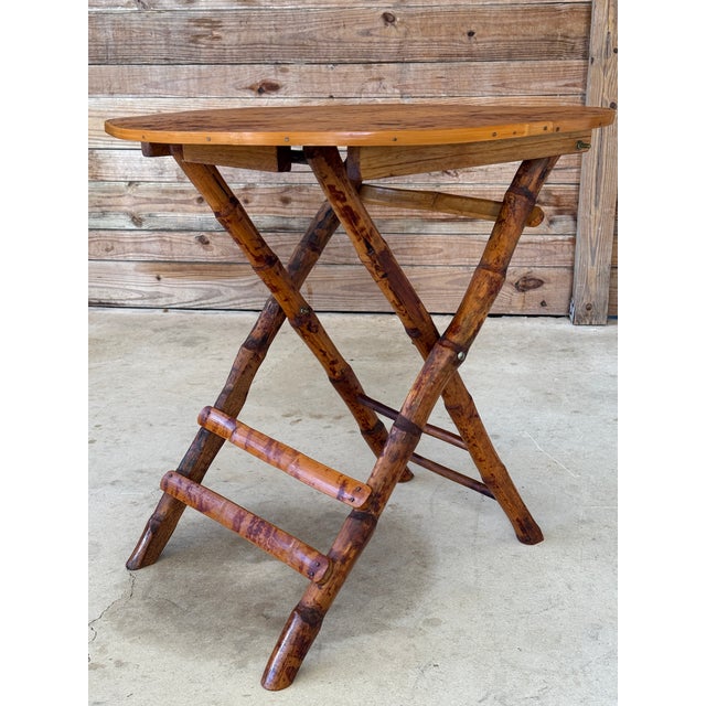 Vintage Boho Tortoise Rattan and Bamboo Slat Folding Side Table For Sale In Naples, FL - Image 6 of 12