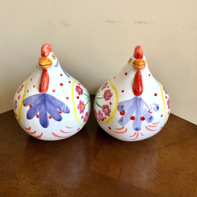 Mid Century Italian Faience Pottery Roosters- a Pair For Sale In Buffalo - Image 6 of 8