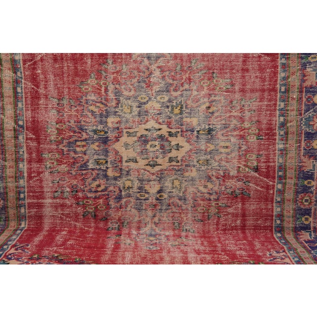 1970s Vintage Turkish Handmade Wool Cotton Red Area Rug For Sale - Image 9 of 12