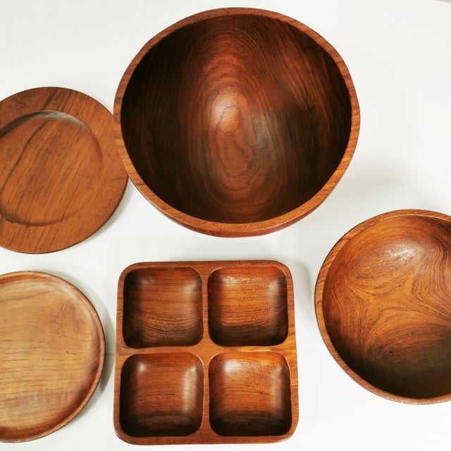 Mid-Century Teak Dinnerware Set, 1960s, Set of 5 For Sale - Image 6 of 13