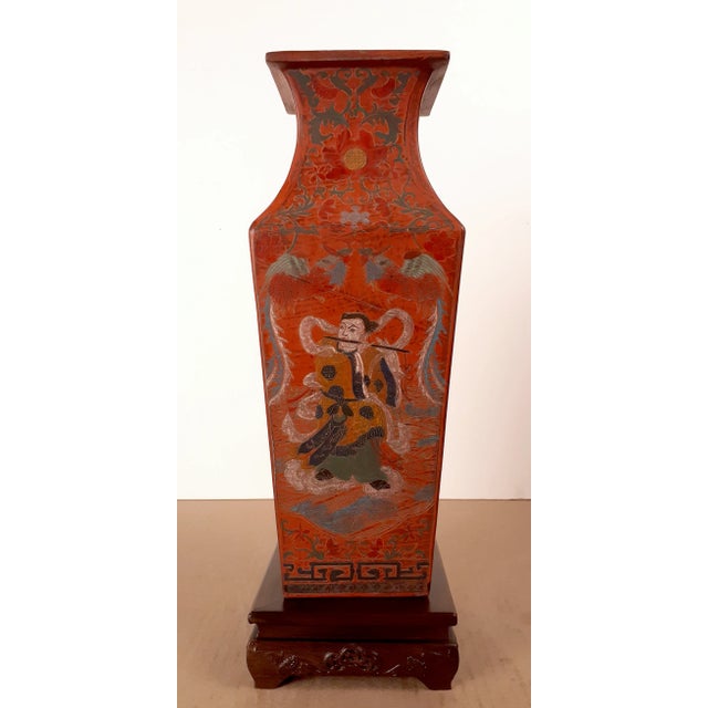 Late 19th Century Late 19th Century Chinese Lacquer Figural Four Sided Fengweizun For Sale - Image 5 of 12