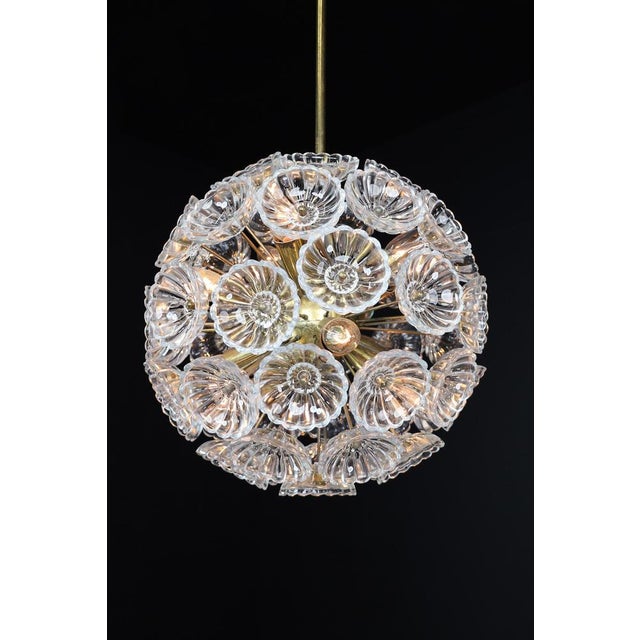 1960s Mid-Century Modern Floral Glass and Brass Pendant, Germany, 1960s For Sale - Image 5 of 13