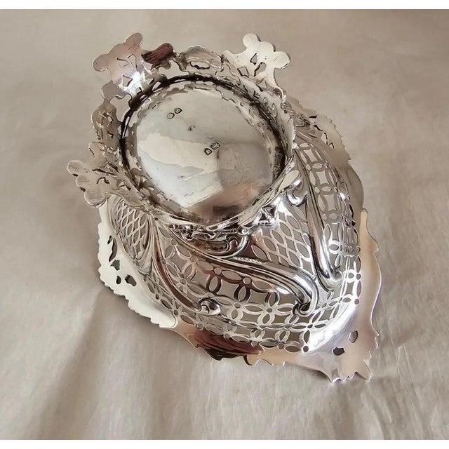 Antique Victorian Sterling Silver Navette Bon Bon Dish, 1889 For Sale - Image 10 of 18