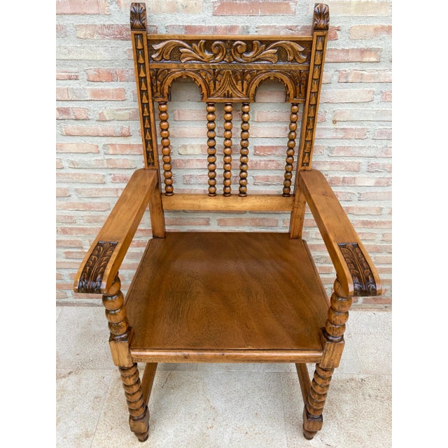 19th-Century French Carved Oak Turned Wood Armchair For Sale - Image 3 of 12