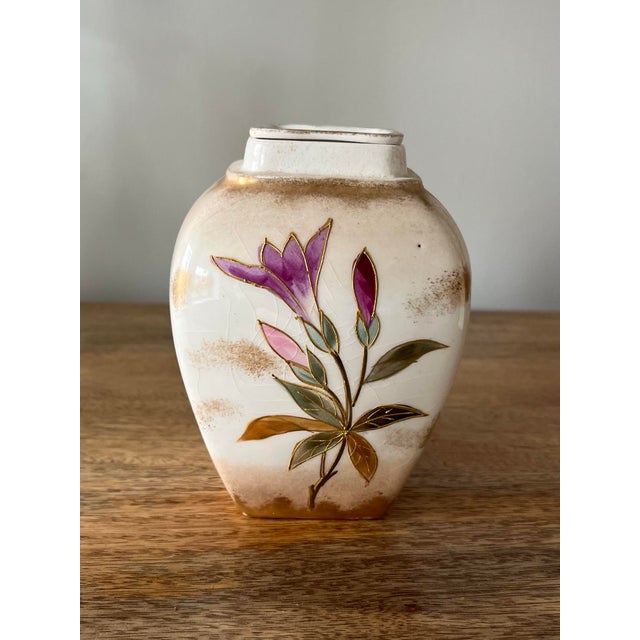 Art Nouveau Antique German Hand-Painted Petite Lidded Urn For Sale - Image 3 of 12