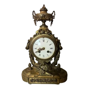 Antique Victorian Bronze Mantle Clock With Figural Urn Finial