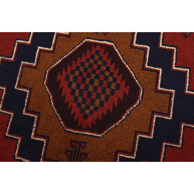 Baloch Rug 3’10” X 6’5” Red Wool Vintage Tribal Hand-Knotted Oriental Carpet For Sale In Philadelphia - Image 6 of 14