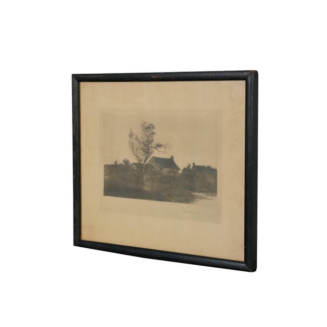 Victorian Late 19th Century Antique Nan Lindahl Autumn Country Farmhouse Landscape Etching 13", Framed For Sale - Image 3 of 10