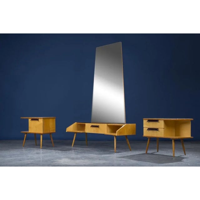 Mid-Century Modern Vintage Dressing Table and 2 Bedside Tables 1960, Set of 3 For Sale - Image 3 of 16