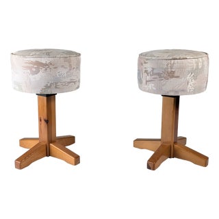 Scandinavian Modern Pine and Fabric Stools, 1980s, Set of 2 For Sale
