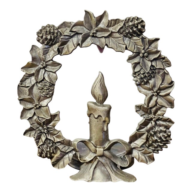 Mid 20th Century Pewter Christmas Wreath Candle Holder For Sale