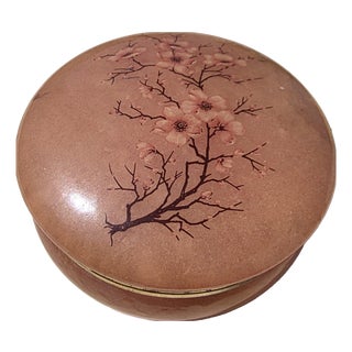 Round Pink Alabaster Jewelry Box, 1960s For Sale