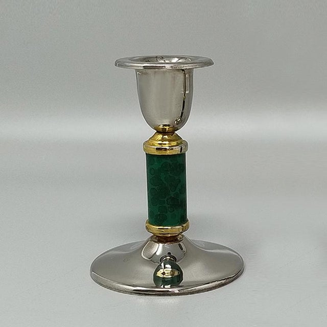 1960s Gorgeous pair of green candleholders in metal and brass. Made in France. So unique. The items are in excellent...