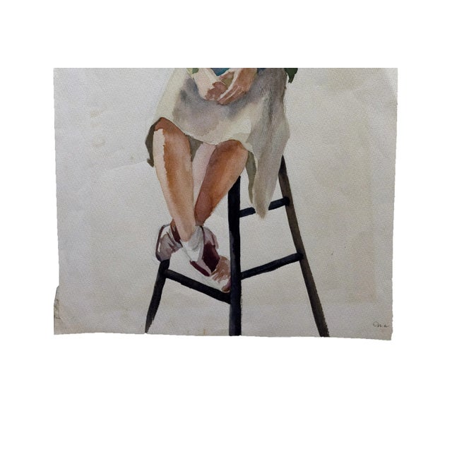 1940s Original 1940's Watercolor Painting of a Woman For Sale - Image 5 of 6