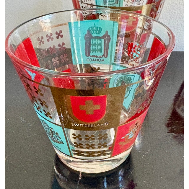 Turquoise Vintage Fred Press Heraldic Lowball Glasses – Set of 4 For Sale - Image 8 of 8