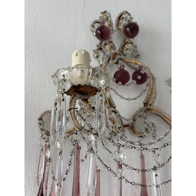 Italian Amethyst Murano Drops & Balls Beaded Sconces Hand Tied Swag Crystals For Sale - Image 10 of 12