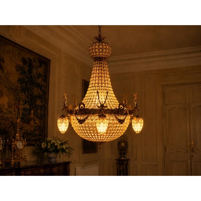 French Late 20th Century French Louis XVI Gold Deer Chandeliers - Pair For Sale - Image 3 of 18