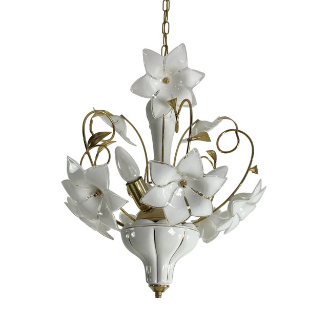 Venetian 3-Light Chandelier with Murano Glass Flowers, 1970s For Sale