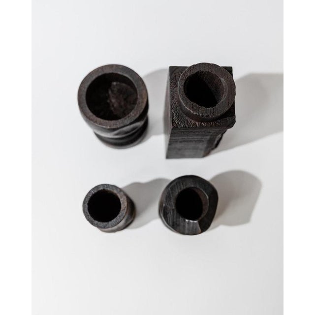 Mid-Century Brutalist Sculptural Hand-Carved Wood Candleholders, 1960s, Set of 4 For Sale - Image 12 of 15