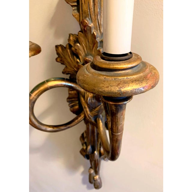 Gold Early 20th Century Italian Gilt Wood Carved Sconce For Sale - Image 8 of 12