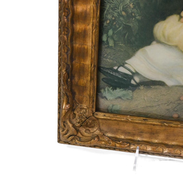 Early 20th Century Early 20th Century Print of a Girl Sitting Outside in Curved Glass Frame For Sale - Image 5 of 6