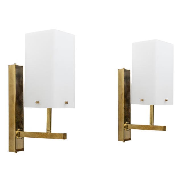 Mid-Century Italian Modern Style Murano Glass and Brass Sconces, 1990, Set of 2 For Sale