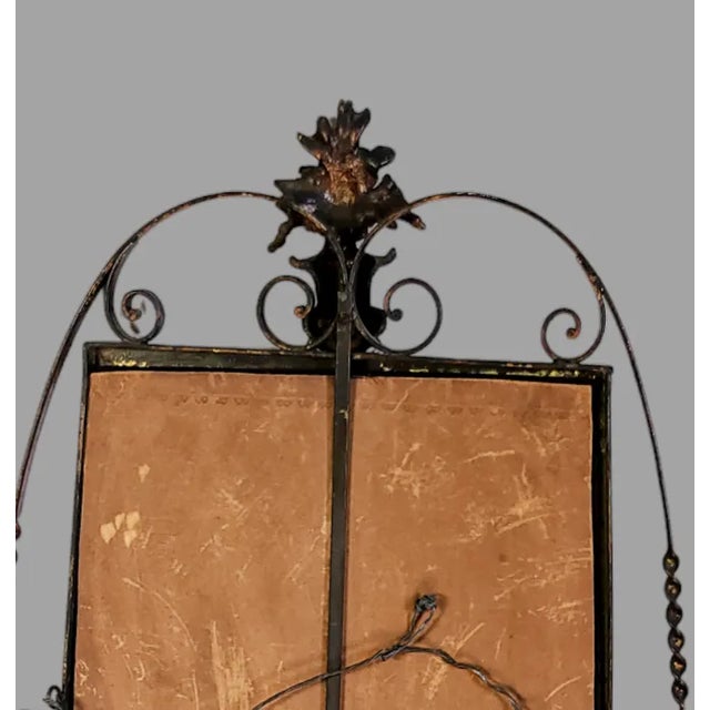Antique Italian Bronzed Ornate Floral Urn Metal Frame Florentine Painted Venetian Velvet Fabric Wall Hanging Art For Sale - Image 9 of 11