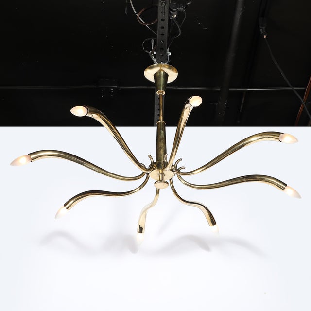 Mid-Century Modern Mid-Century Polished Brass 8-Arm Sculptural Chandelier by Oscar Torlasco For Sale - Image 3 of 17