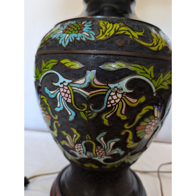 Mid 20th Century Chinese-Style Champlevé Enamel Table Lamp For Sale - Image 4 of 9