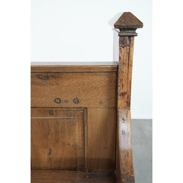 Brown Antique Gothic Style Oak Church Pew with Carvings For Sale - Image 8 of 18