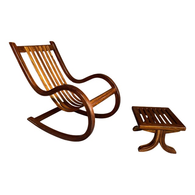 Salvador Vidal Exotic Wood Cantilevered Rocker and Ottoman For Sale