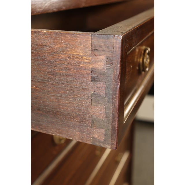 Antique French Louis XVI Style Marble Top Brass Mounted 7 Drawer High Chest For Sale - Image 13 of 13