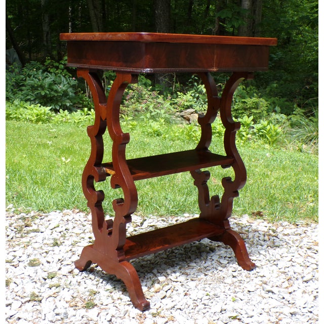 Antique Mahogany Empire Victorian Gothic Revival Trestle Lyre Nightstand Table For Sale In Boston - Image 6 of 18