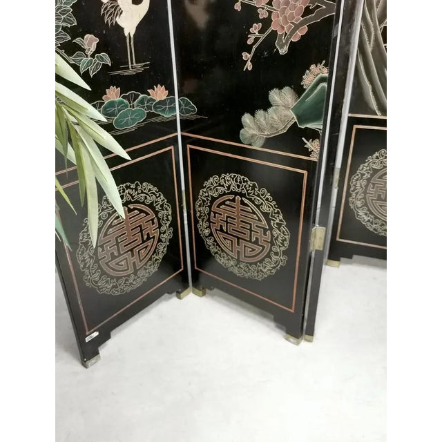Asian Lacquered Room Divider Depicting Crane Birds For Sale - Image 3 of 5