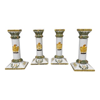 Set of Four Lord & Taylor French Faience Napoleonic Style Eagle Candlesticks For Sale