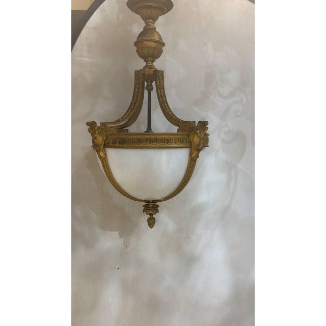 Neoclassical Late 19th Century Caldwell Bronze and Glass Light Fixture For Sale - Image 3 of 10