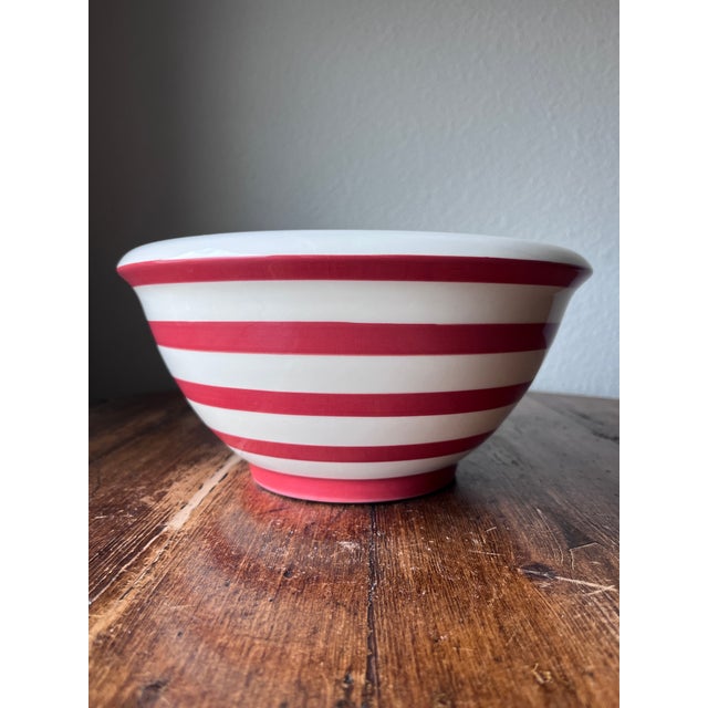 Ceramic Late 20th Century Terramoto Pottery San Francisco Red and White Striped Mixing Bowl 9.25" For Sale - Image 7 of 10