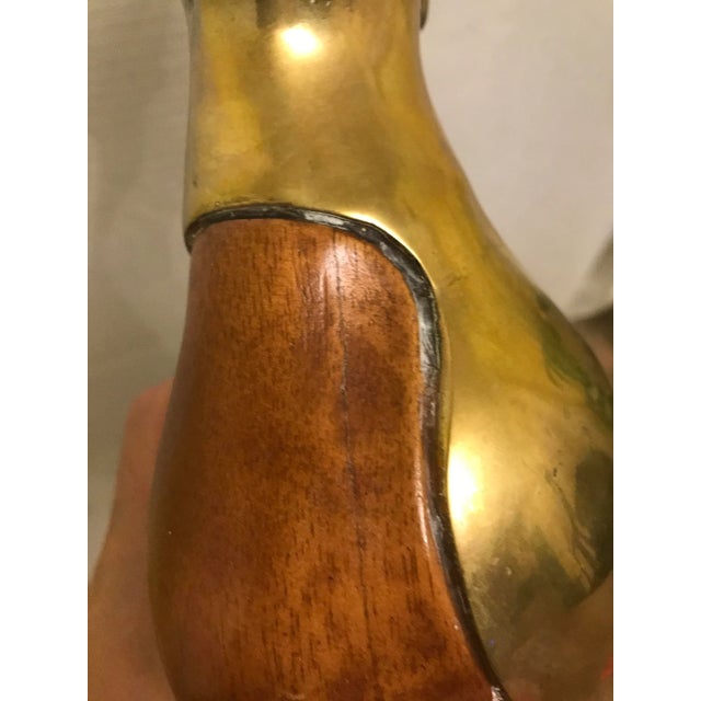 1970s Mid-Century Handmade Brass and Hardwood Parrot Statue Sculpture For Sale - Image 10 of 12