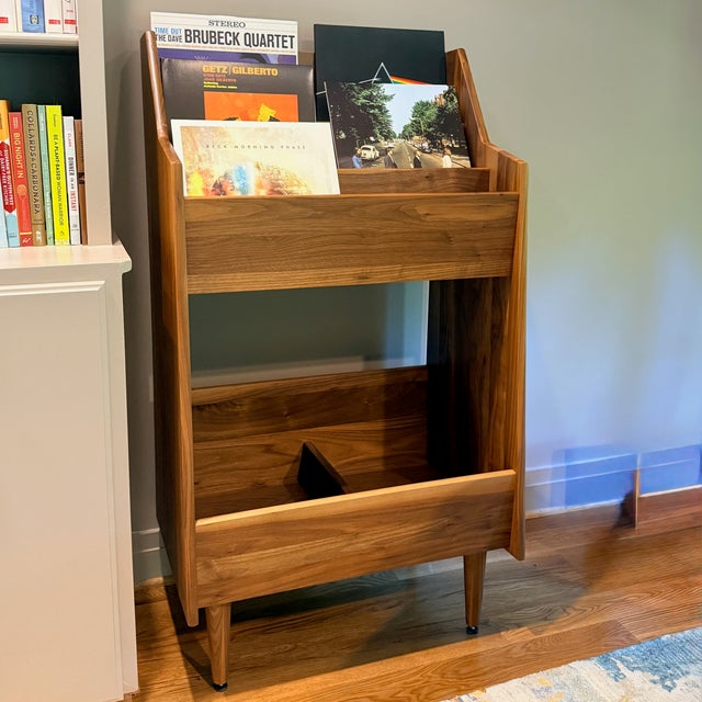 Contemporary Luxe 2-Bay Walnut Record Stand From Symbol For Sale - Image 3 of 9