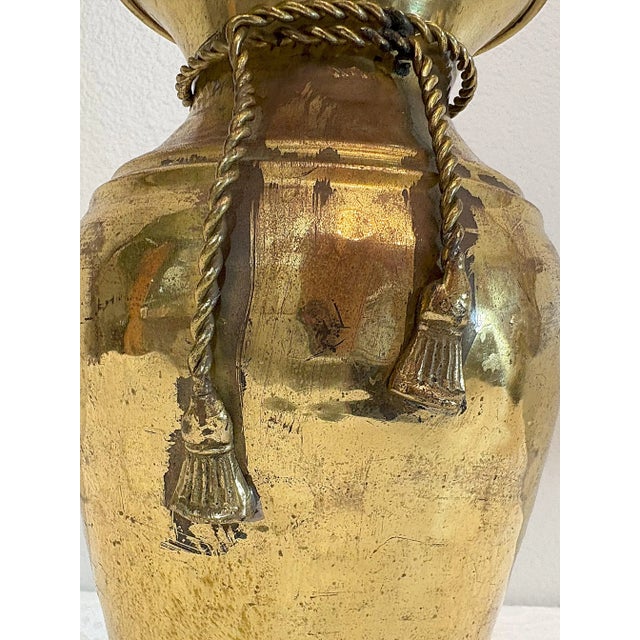 Metal Vintage Italian Hollywood Regency Style Hammered Brass Tassel Vase For Sale - Image 7 of 12