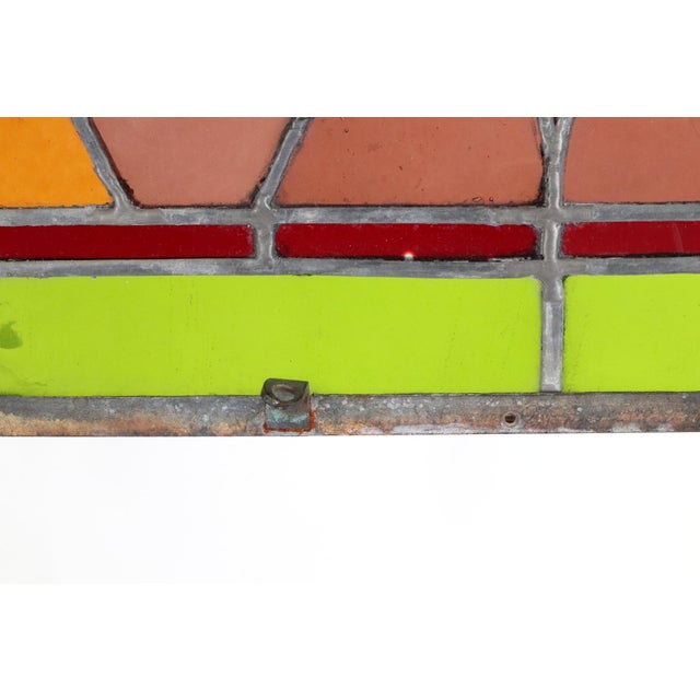 Vintage Art Nouveau Vivid Stained Glass Hanging Panel For Sale - Image 9 of 11