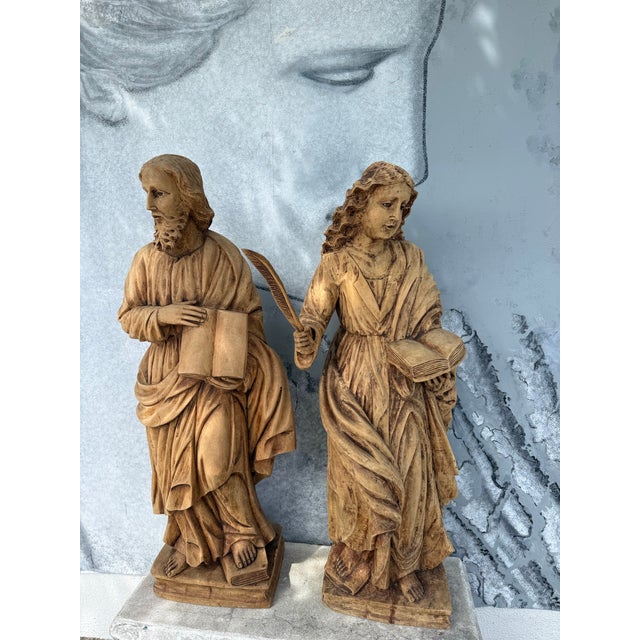 Antique Italian Hand Carved Wood Sculptures- A Pair For Sale - Image 9 of 12