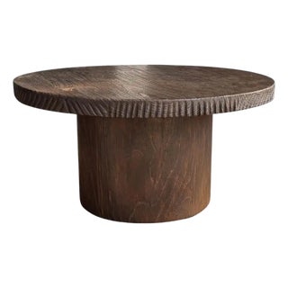Round Solid Teak Wood Sofa Table, Modern Organic, Stunning Wood Textures, Burnt For Sale