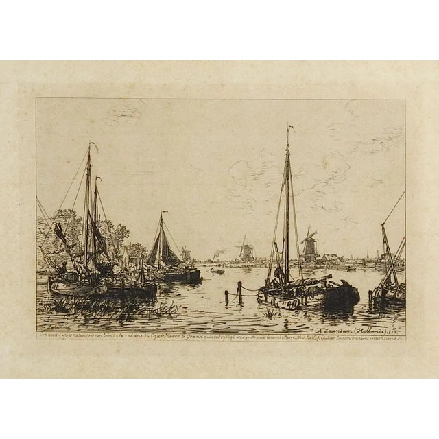 Late 19th Century Dutch Harbor Scene Etching 1877 For Sale - Image 4 of 4