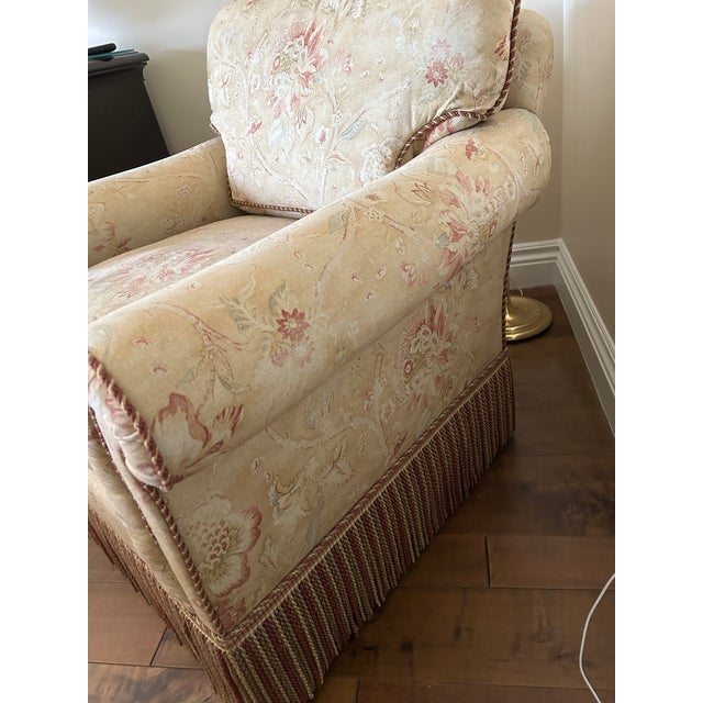 Ralph Lauren Fabric Covered Chair and Matching Ottoman For Sale - Image 10 of 11